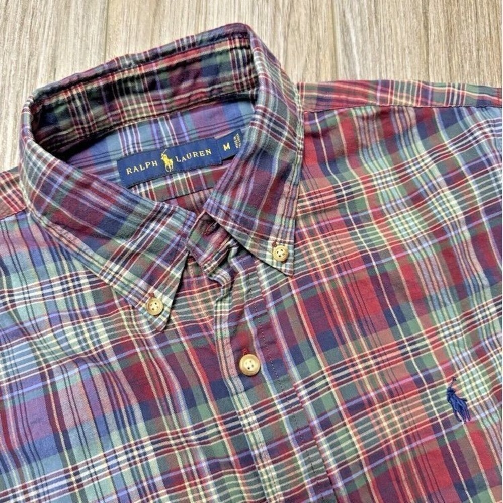 Polo Ralph Lauren Men Medium Purple Green Red Blue Long Sleeve Button Down Shirt